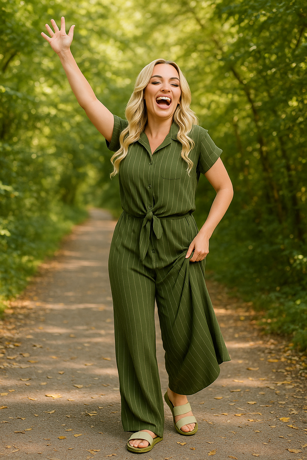 Striped Button Down Tie Front Top and Trouser Co-ord Set