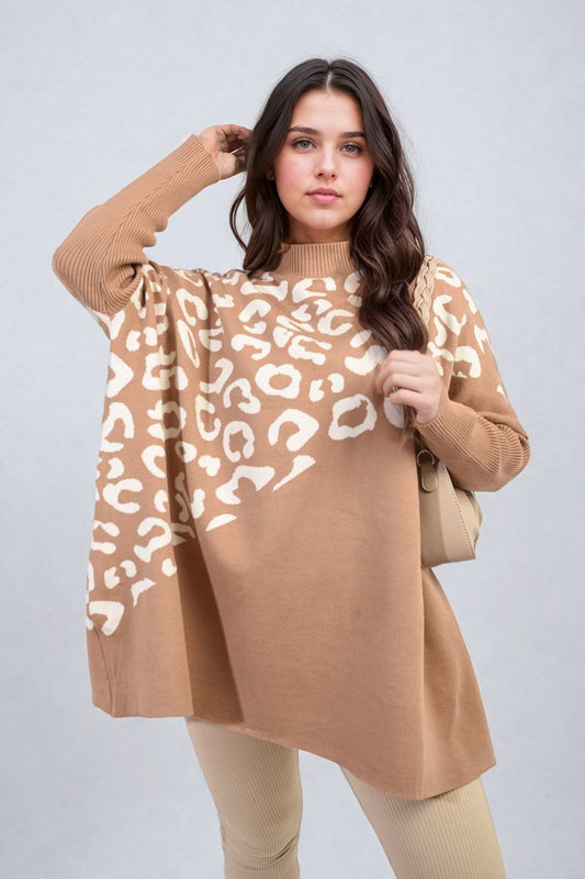 Leopard Pattern Knit Long Sleeve Jumper
