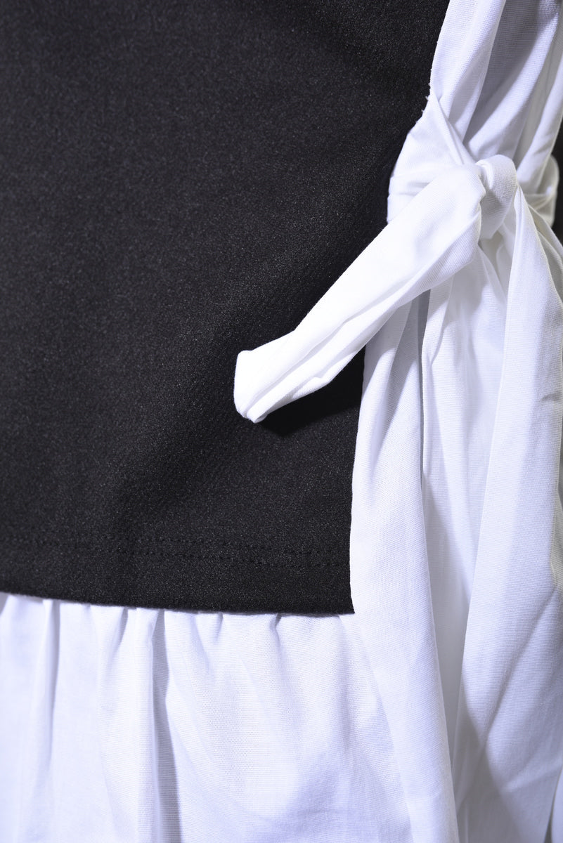 Side Tie Contrast Frill Knit Long Sleeve Top