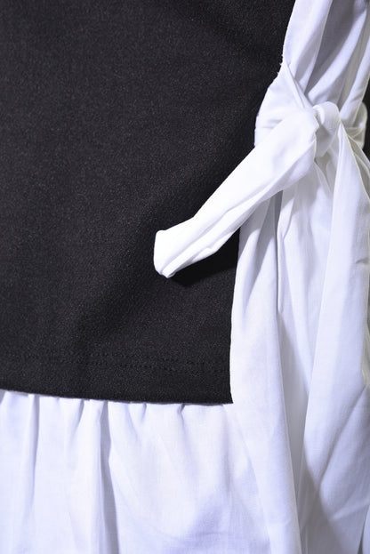 Side Tie Contrast Frill Knit Long Sleeve Top