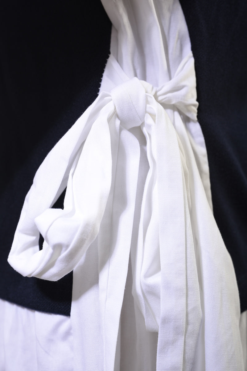 Side Tie Contrast Frill Knit Long Sleeve Top