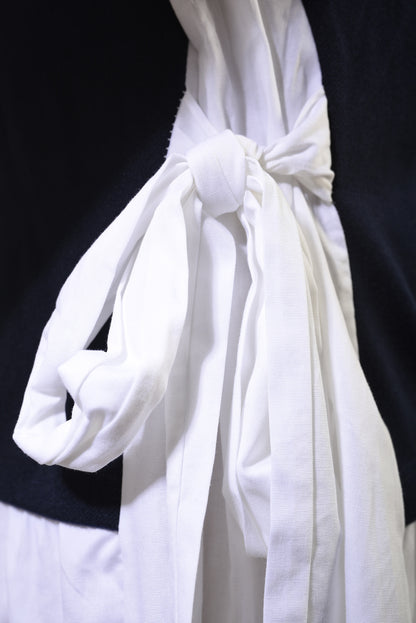 Side Tie Contrast Frill Knit Long Sleeve Top