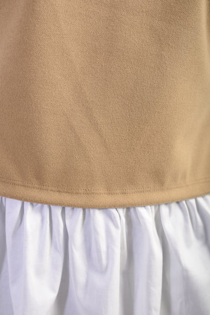 Side Tie Contrast Frill Knit Long Sleeve Top