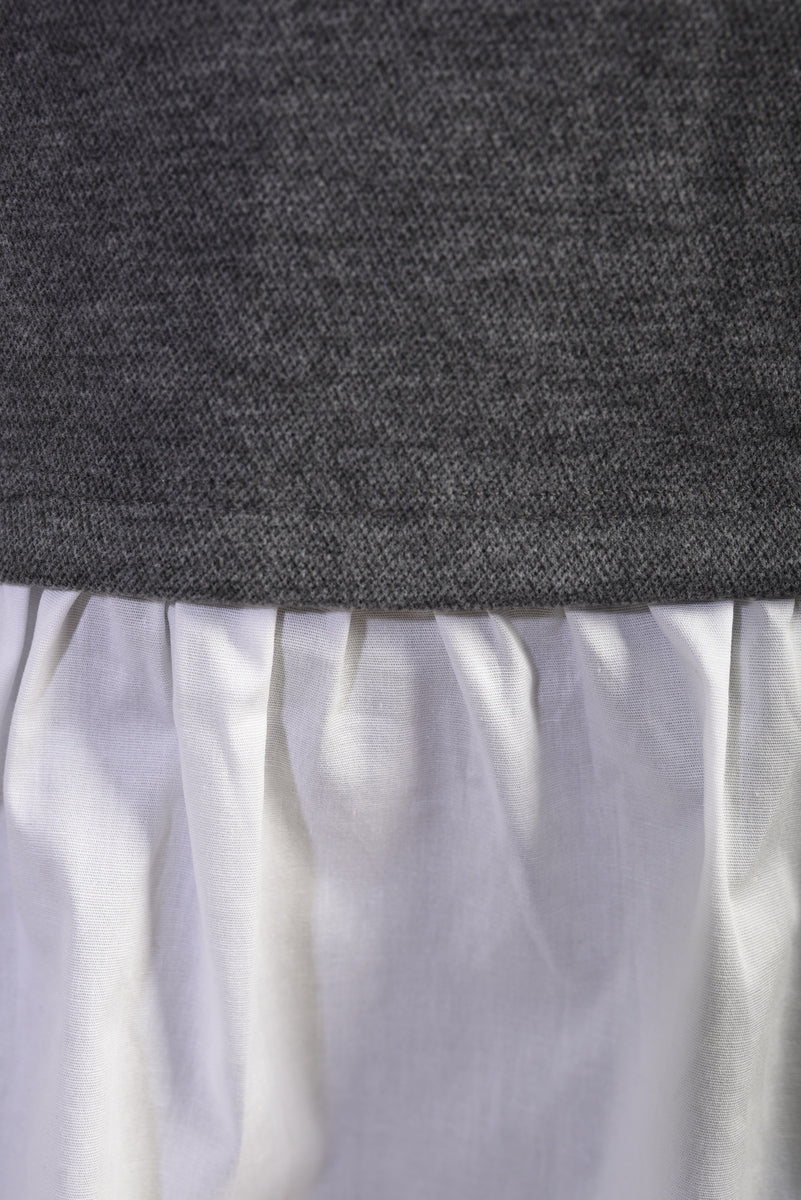 Side Tie Contrast Frill Knit Long Sleeve Top