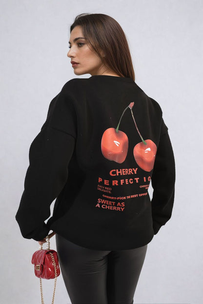 Oversized Knit Jumper with Cherry Print Front & Back