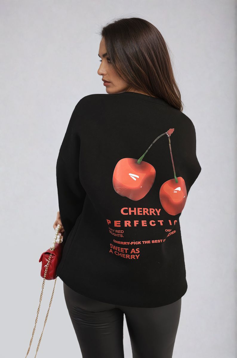 Oversized Knit Jumper with Cherry Print Front & Back