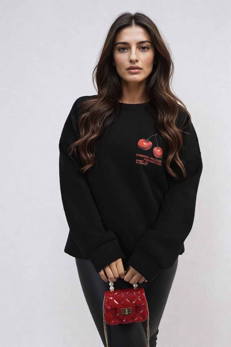 Oversized Knit Jumper with Cherry Print Front & Back