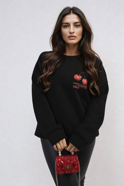 Oversized Knit Jumper with Cherry Print Front & Back