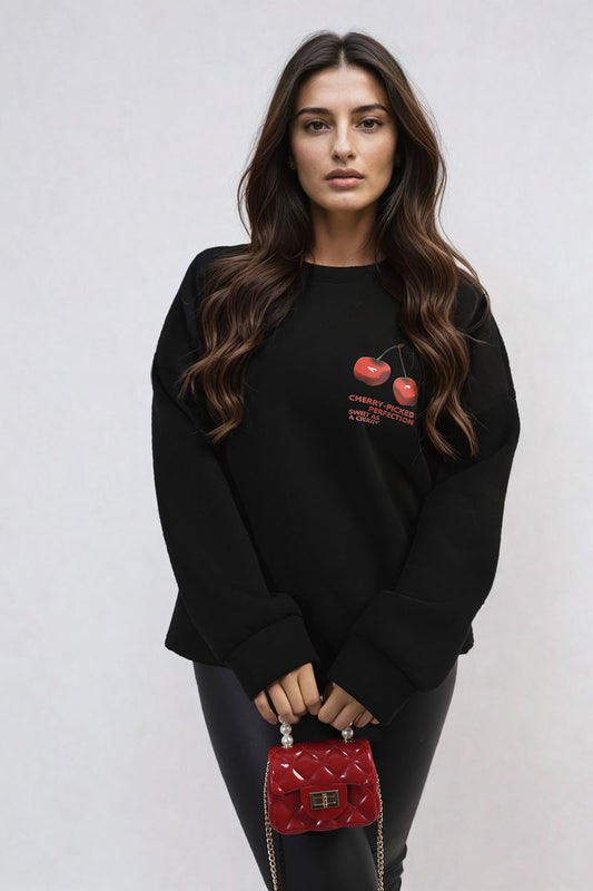 Oversized Knit Jumper with Cherry Print Front & Back