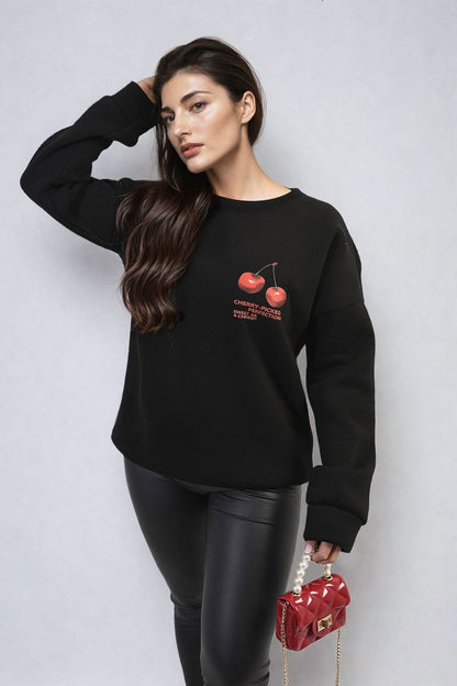Oversized Knit Jumper with Cherry Print Front & Back