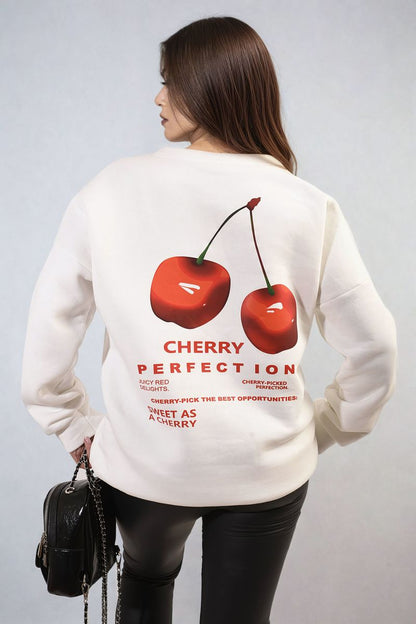 Oversized Knit Jumper with Cherry Print Front & Back