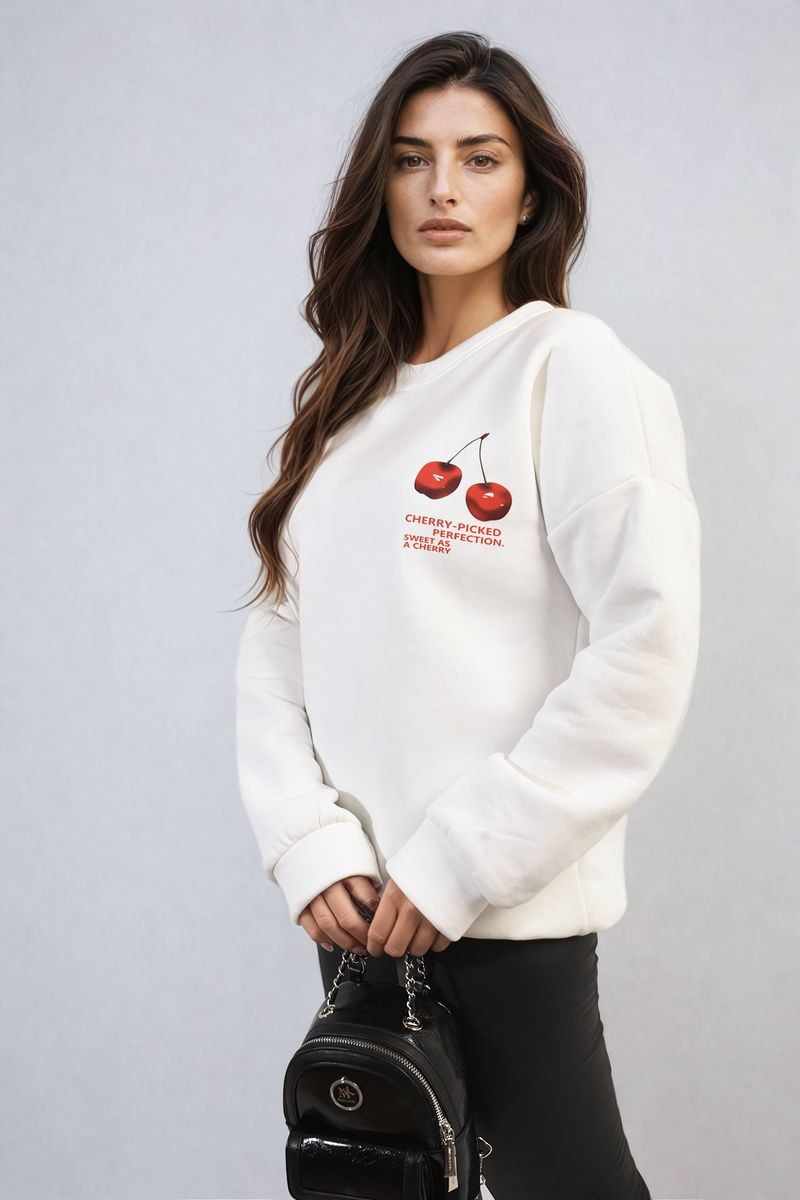 Oversized Knit Jumper with Cherry Print Front & Back