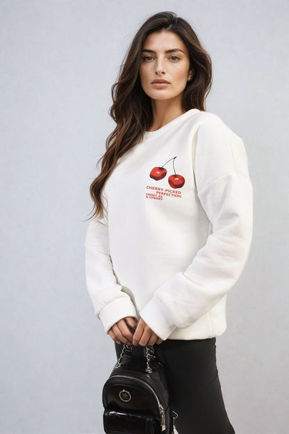 Oversized Knit Jumper with Cherry Print Front & Back