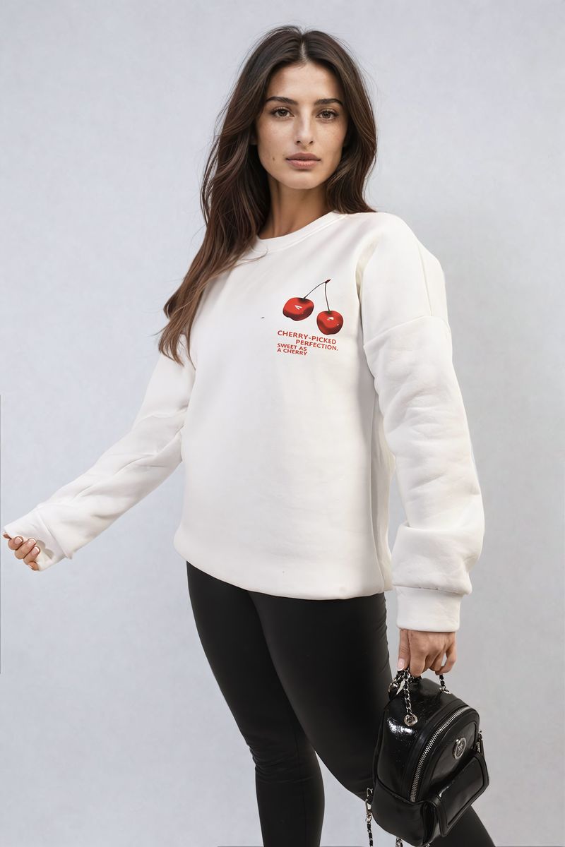 Oversized Knit Jumper with Cherry Print Front & Back