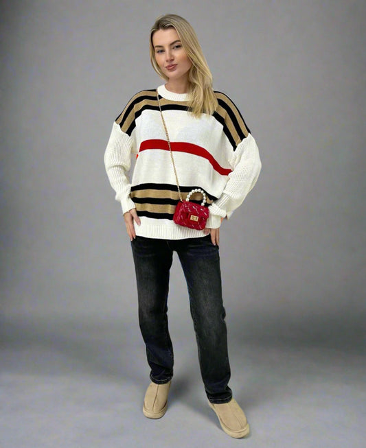 Oversized Striped Long Sleeve Knitted Jumper
