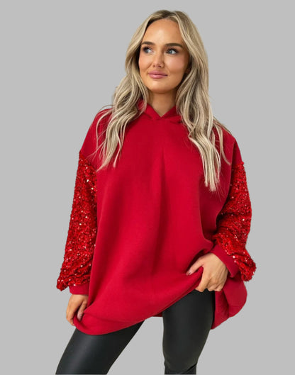 Oversized Sequin Sleeve Knitted Hoodie Jumper