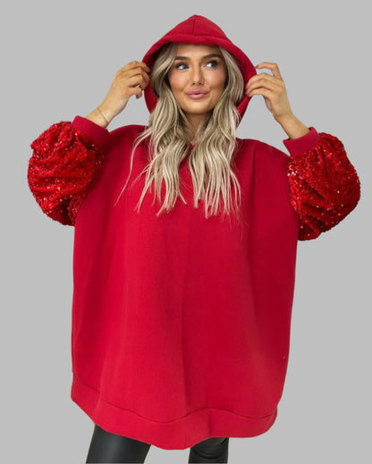 Oversized Sequin Sleeve Knitted Hoodie Jumper