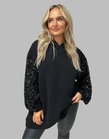 Oversized Sequin Sleeve Knitted Hoodie Jumper