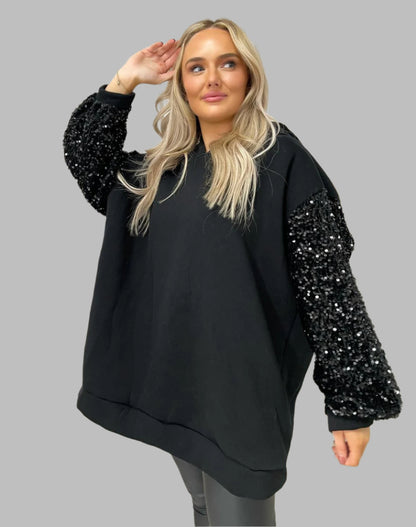 Oversized Sequin Sleeve Knitted Hoodie Jumper