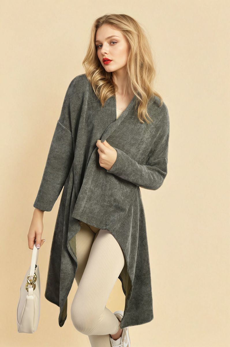 Open-Front High-Low Knit Cardigan