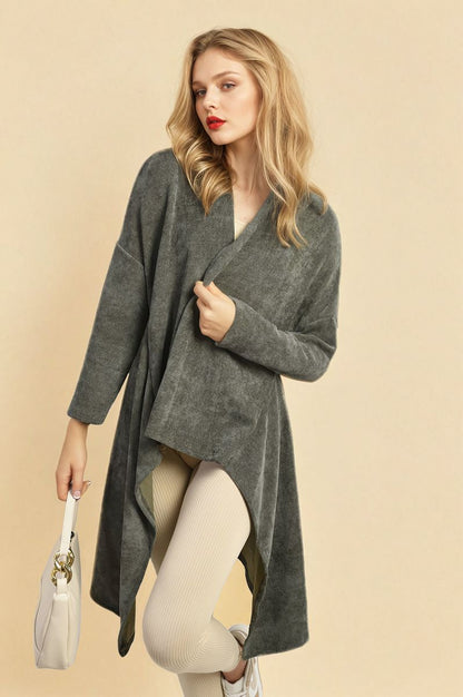 Open-Front High-Low Knit Cardigan