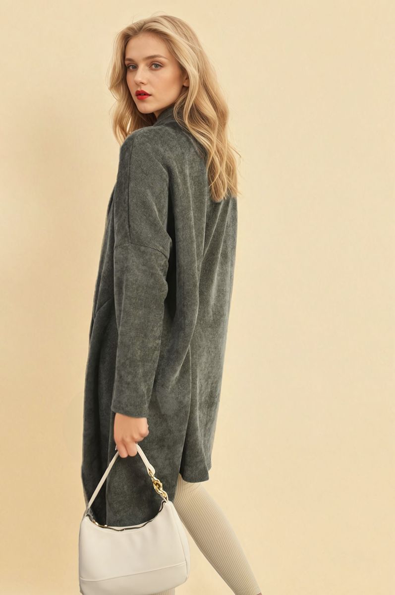 Open-Front High-Low Knit Cardigan