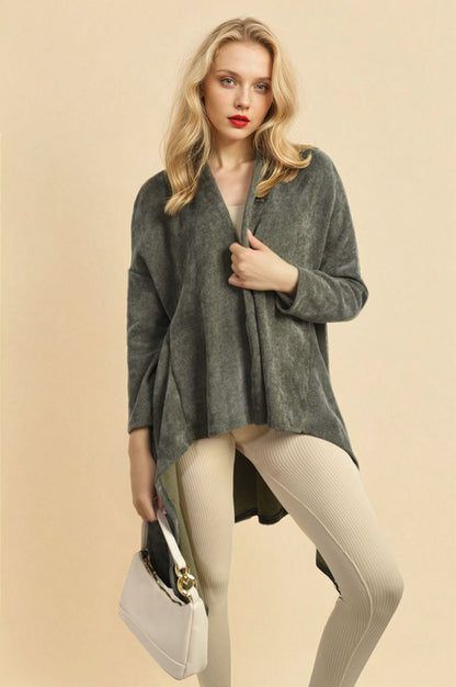 Open-Front High-Low Knit Cardigan