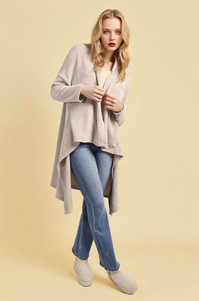Open-Front High-Low Knit Cardigan
