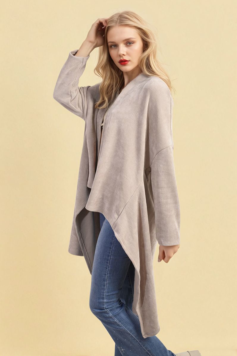 Open-Front High-Low Knit Cardigan
