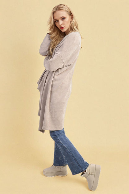 Open-Front High-Low Knit Cardigan