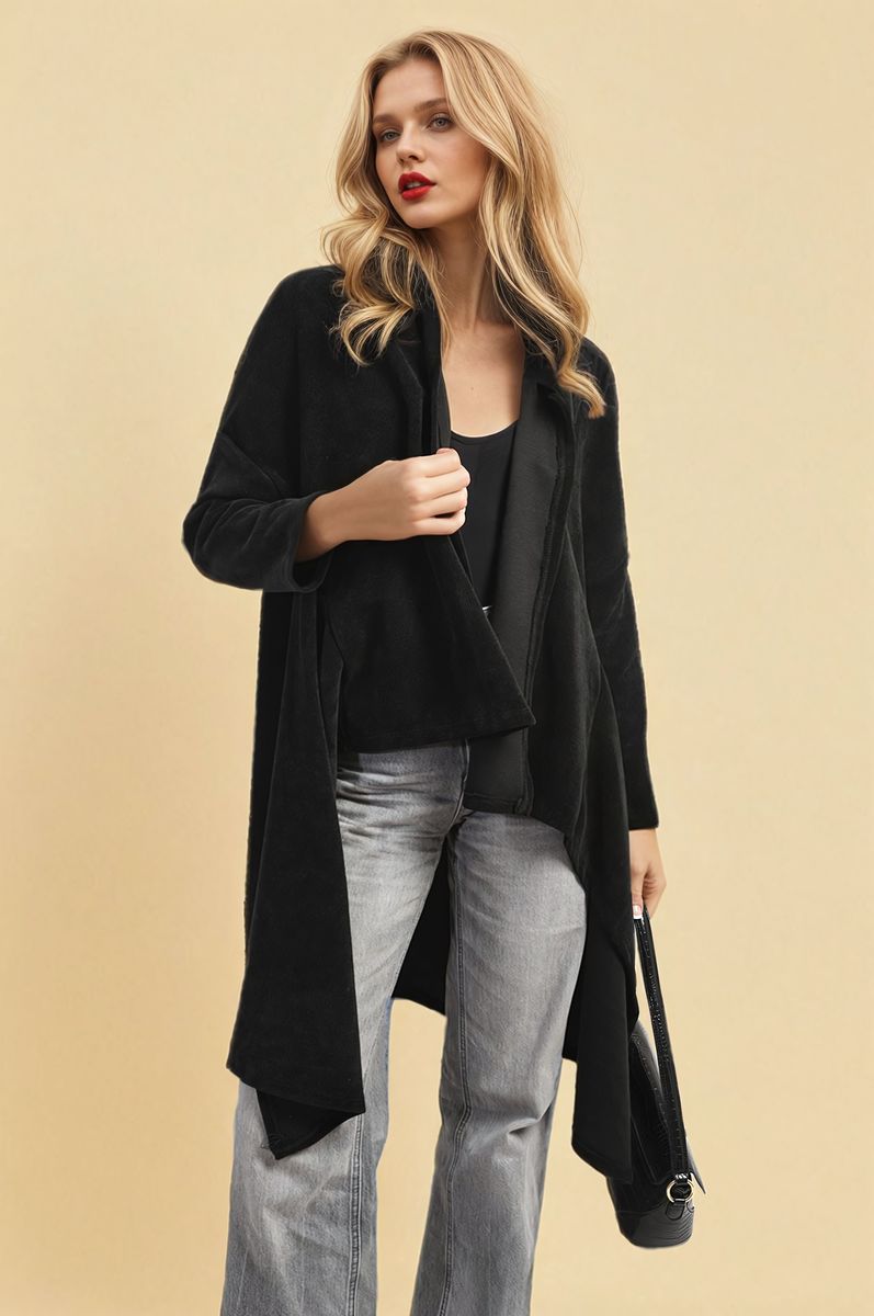 Open-Front High-Low Knit Cardigan