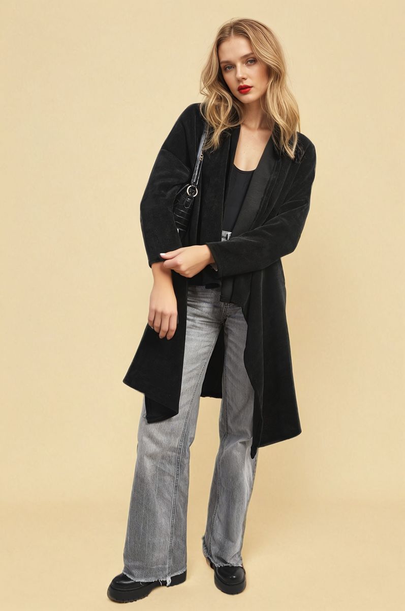 Open-Front High-Low Knit Cardigan