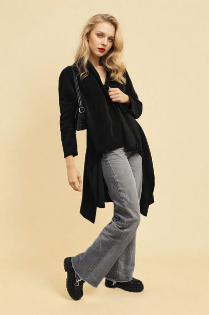 Open-Front High-Low Knit Cardigan