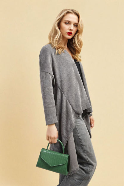 Open-Front High-Low Knit Cardigan