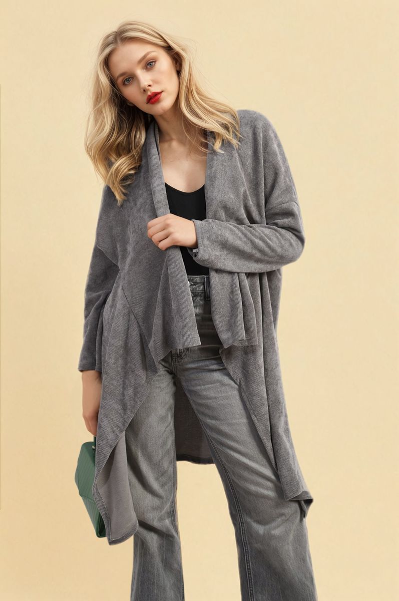 Open-Front High-Low Knit Cardigan