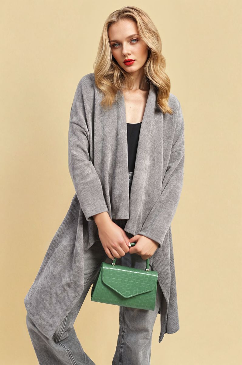 Open-Front High-Low Knit Cardigan