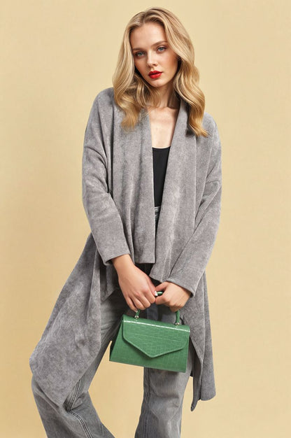 Open-Front High-Low Knit Cardigan