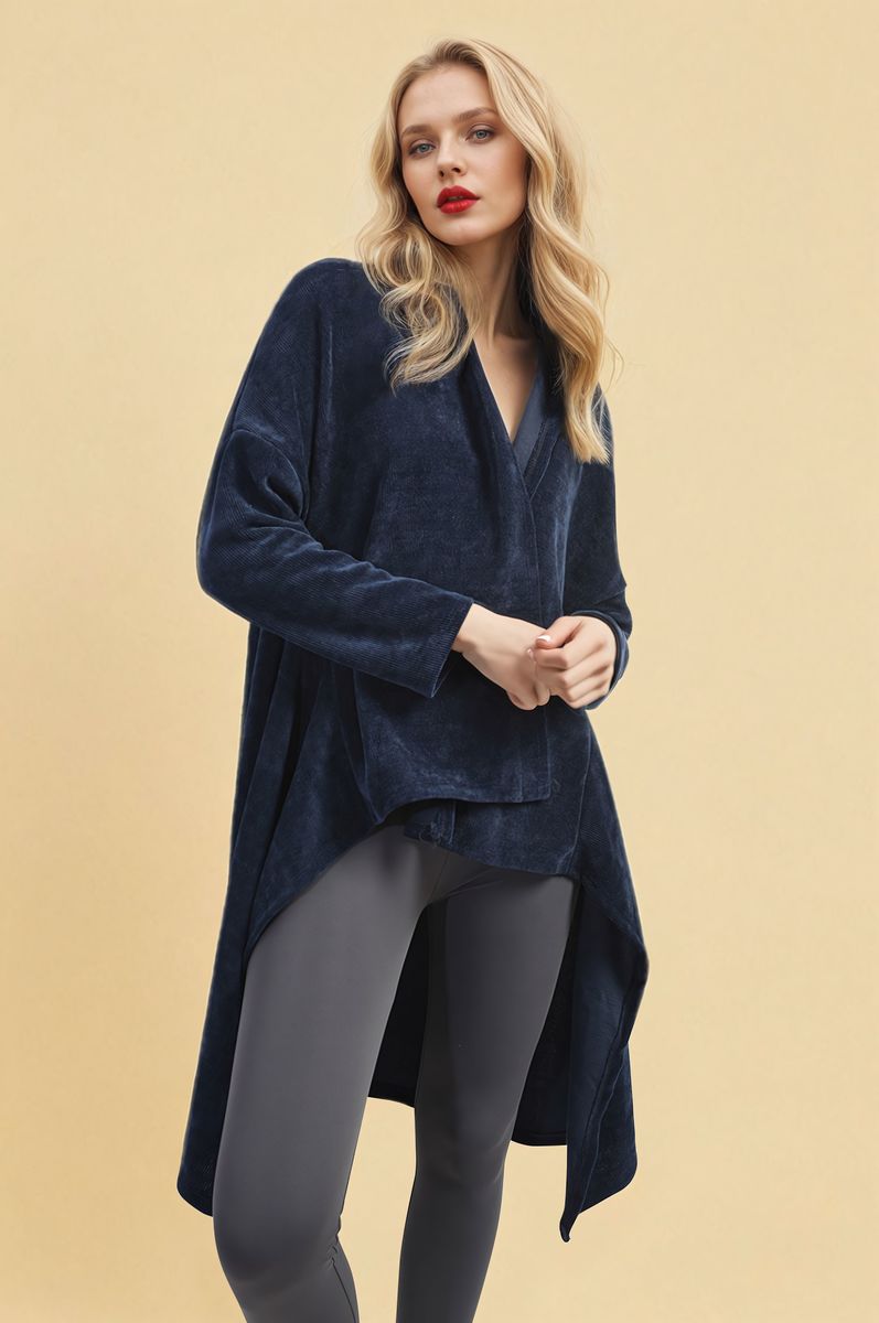 Open-Front High-Low Knit Cardigan