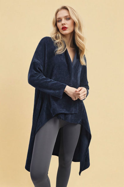 Open-Front High-Low Knit Cardigan