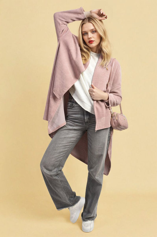 Open-Front High-Low Knit Cardigan