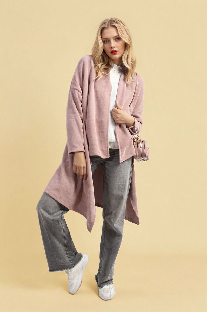 Open-Front High-Low Knit Cardigan