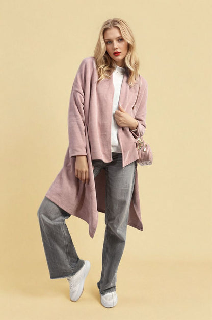 Open-Front High-Low Knit Cardigan