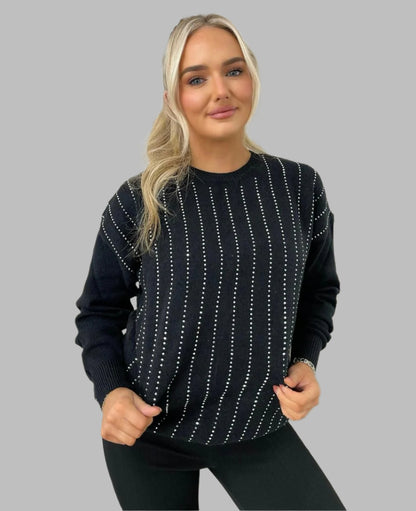 Diamante Striped Knit Jumper