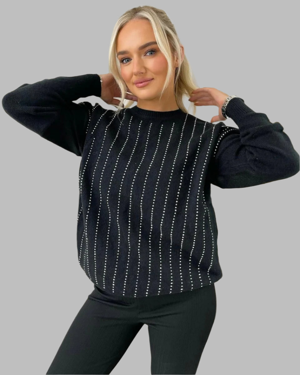 Diamante Striped Knit Jumper