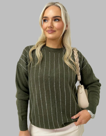 Diamante Striped Knit Jumper