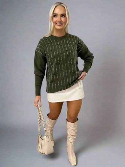 Diamante Striped Knit Jumper