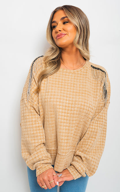 Knitted Long Sleeve Tassel Jumper