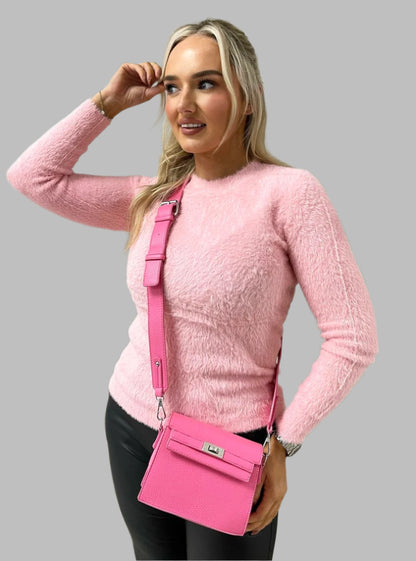 Fitted Fluffy Knit Long Sleeve Top
