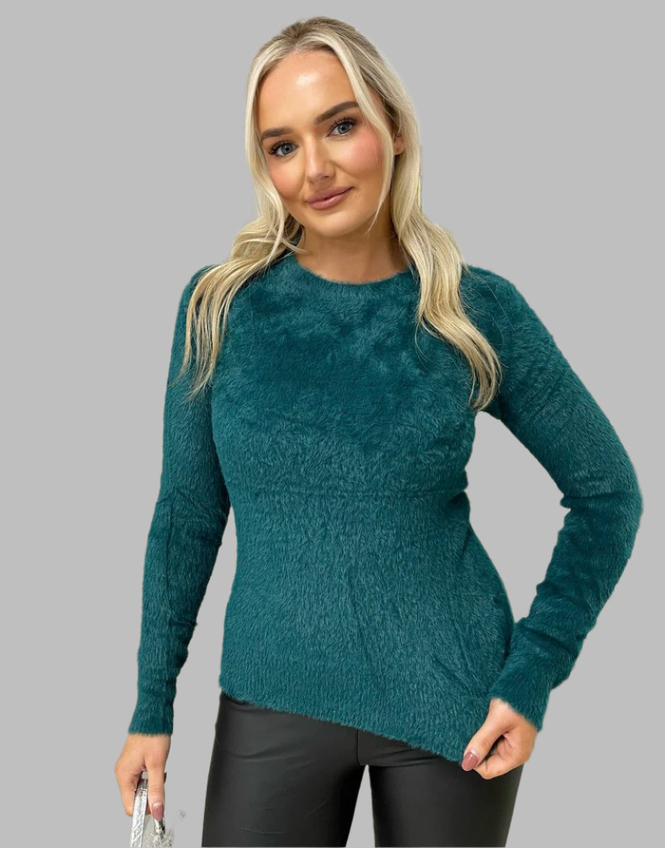 Fitted Fluffy Knit Long Sleeve Top