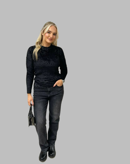 Fitted Fluffy Knit Long Sleeve Top